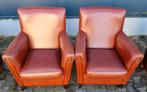 2x klassieke fauteuil rood bruin leer + BEZORGING GRATIS, Gebruikt, ., Chesterfield, Ophalen of Verzenden