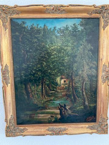 Klassiek Landschap Schilderij met Gouden Lijst beschikbaar voor biedingen