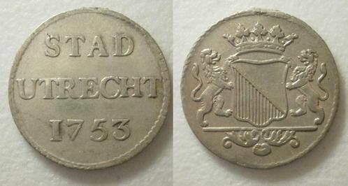 PD10490 Utrecht Stad Duit 1753 zilver  -RRR -, Postzegels en Munten, Munten | Nederland, Losse munt, 1 cent, Vóór koninkrijk, Zilver