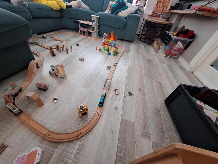 Little Dutch Houten Treinbaan met Bouwblokken & Garage, Kinderen en Baby's, Speelgoed | Overig, Gebruikt, Jongen of Meisje, Ophalen of Verzenden