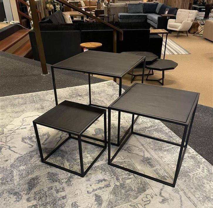 Bijzettafel Peking 3- delig zwart Direct/leverbaar E-1834, Huis en Inrichting, Tafels | Bijzettafels, Nieuw, Vierkant, Minder dan 45 cm