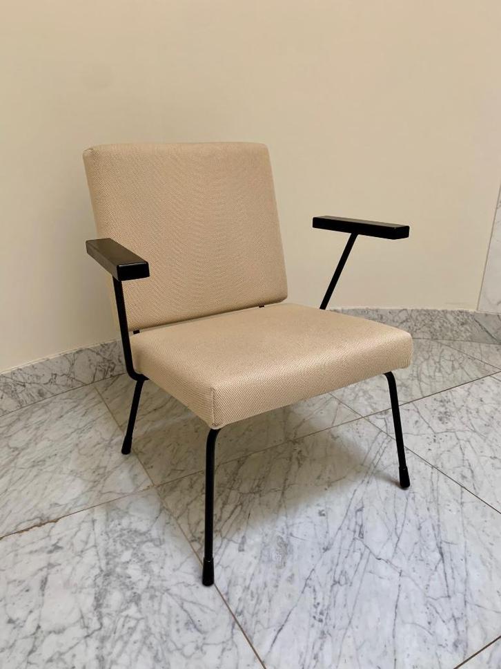 Vintage Gispen 1401 design fauteuil, Huis en Inrichting, Fauteuils, Gebruikt, Metaal, Stof, 50 tot 75 cm, Minder dan 75 cm, Ophalen