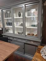 Prachtige grijze buffetkast schuifdeuren zijkant glas 198 cm, Ophalen, 150 tot 200 cm, Zo goed als nieuw, 25 tot 50 cm