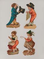 Set van 4 antieke poëzieplaatjes jongen/meisje 1900, Verzamelen, Ophalen of Verzenden