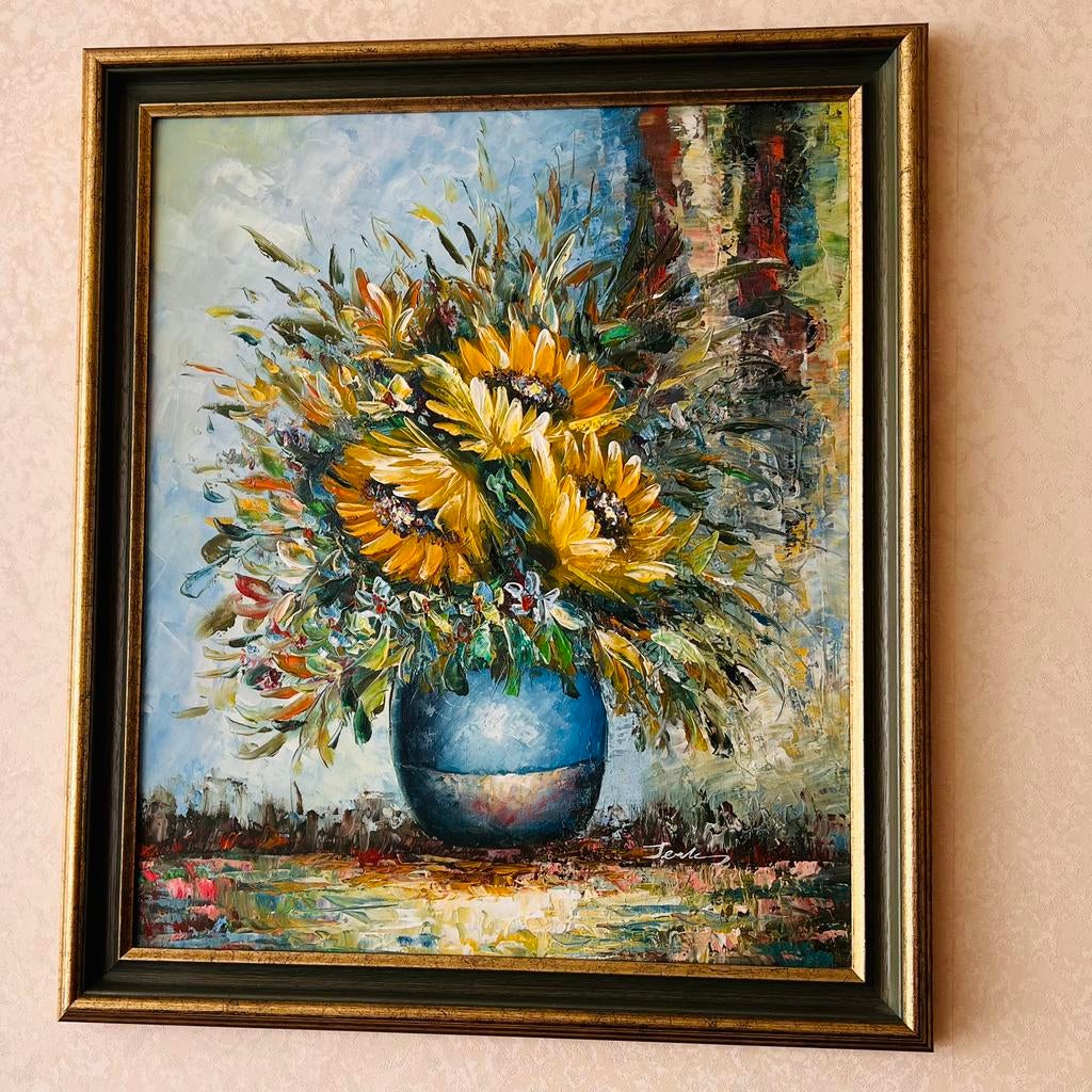 Handgeschilderd schilderij met zonnebloemen, Ophalen of Verzenden