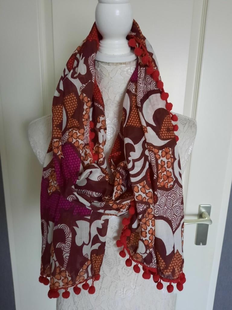 Sjaals Rood oker Bruin Wit, Kleding | Dames, Mutsen, Sjaals en Handschoenen, Ophalen of Verzenden, Nieuw, Maat 46/48 (XL) of groter