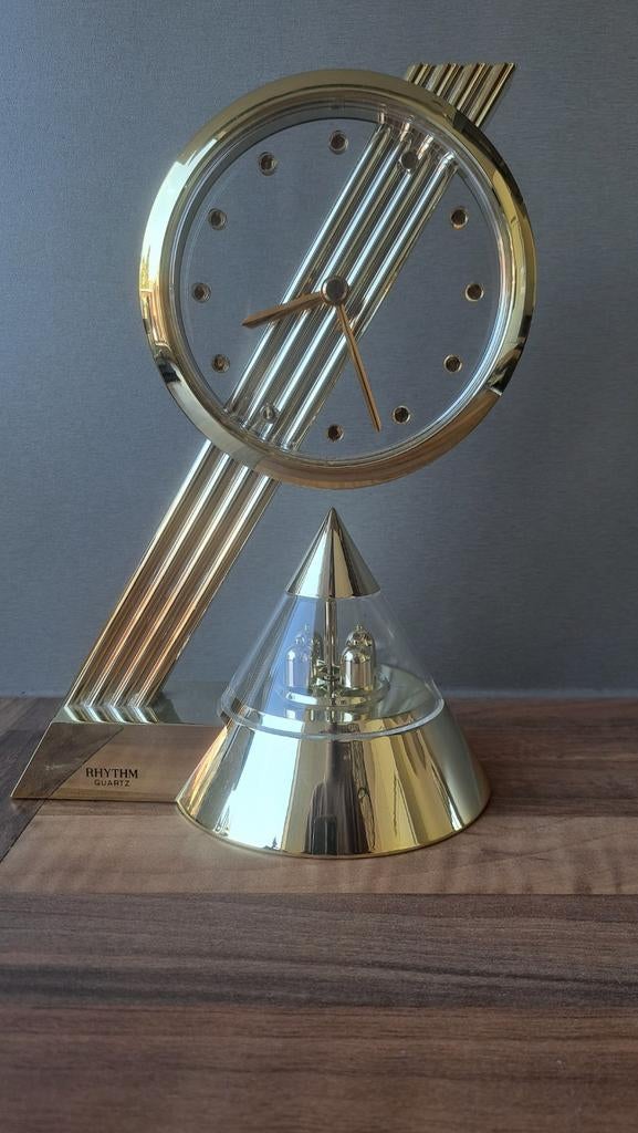 Vintage Rhythm Quartz Klok Jaren '80 - Gouden Design, Antiek en Kunst, Antiek | Klokken, Ophalen of Verzenden
