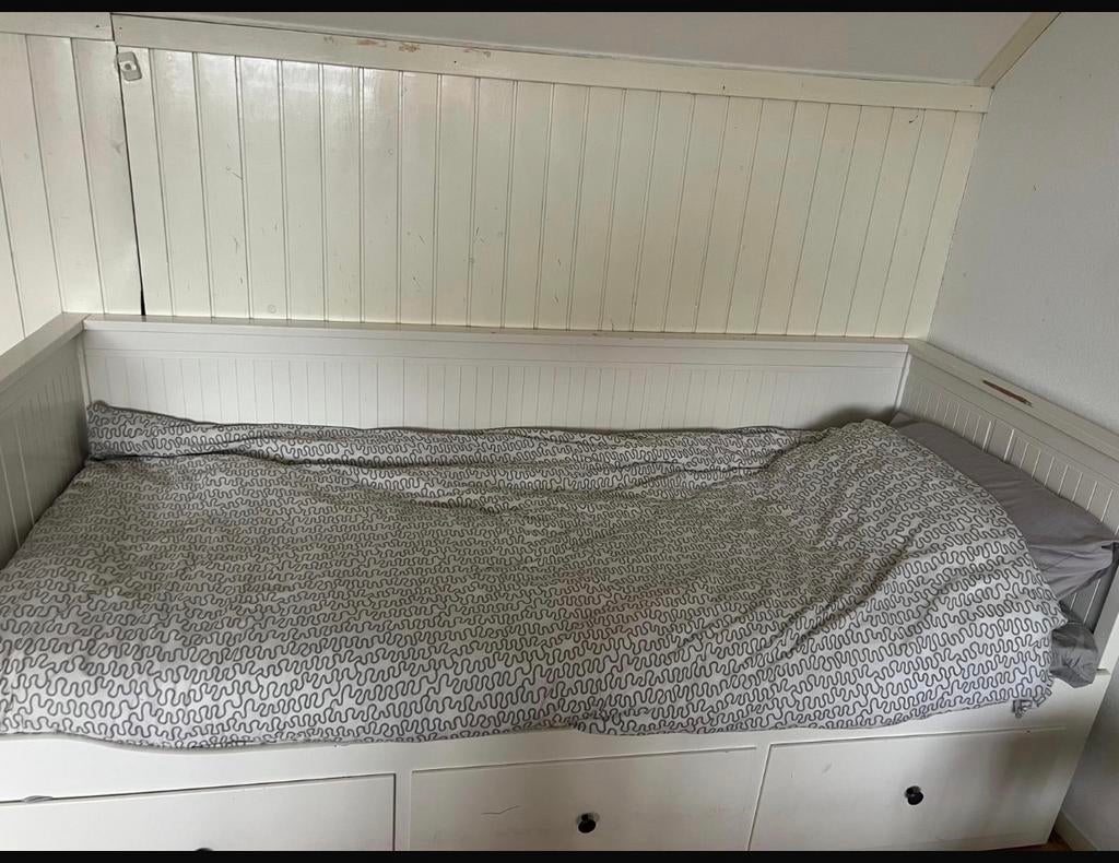 IKEA bedbank met opberglades, Gebruikt, 90 cm, Eenpersoons, Wit