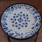 Delfts Blauw mozaïek bijzettafel, Ophalen, Gebruikt, Rond, Delfts Blauw, Mozaïek, Vintage