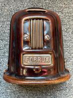 Spaarpot Kacheltje Fobrux van ijzer., Ophalen of Verzenden, Gebruikt, Metaal of Blik, Object of Gebouw