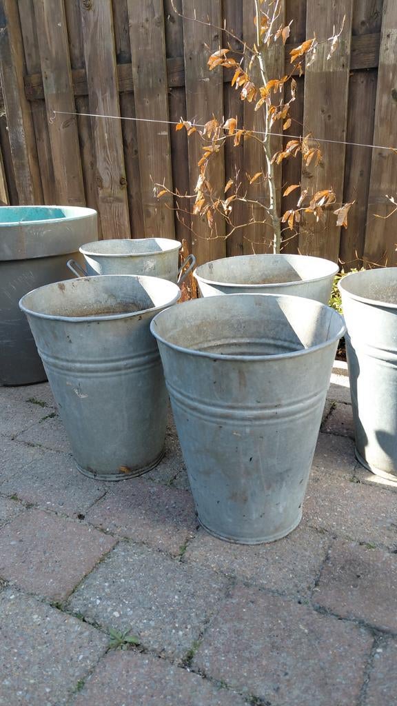 Zinken vazen voor planten - Set van 5, Ophalen, Gebruikt, Minder dan 60 cm, Rond