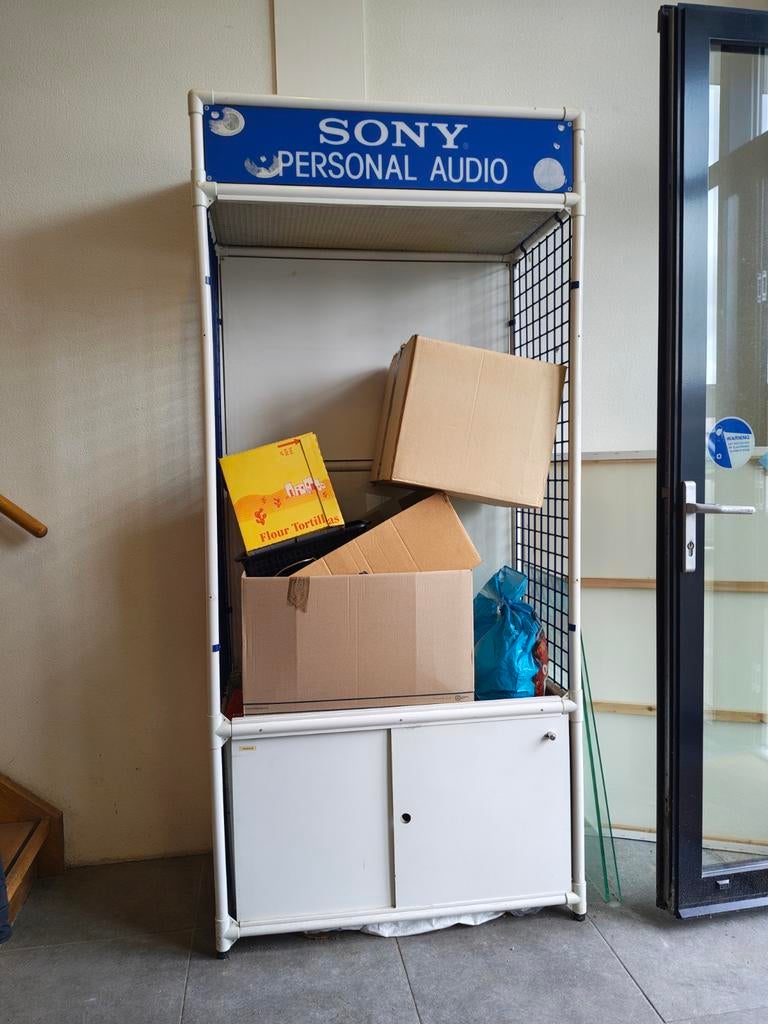 Sony Vitrinekast Wit/Blauw - 200x90x45cm, 200 cm of meer, Modern, Industrieel, Display, Metaal, 25 tot 50 cm