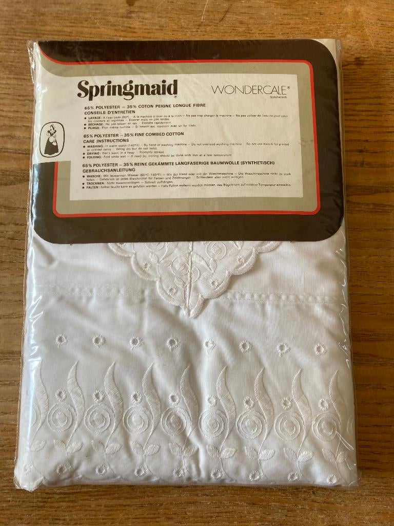 Vintage wit Springmaid laken 178x290 cm + sloop - nieuw, Huis en Inrichting, Slaapkamer | Beddengoed, Eenpersoons, Wit, Overige typen