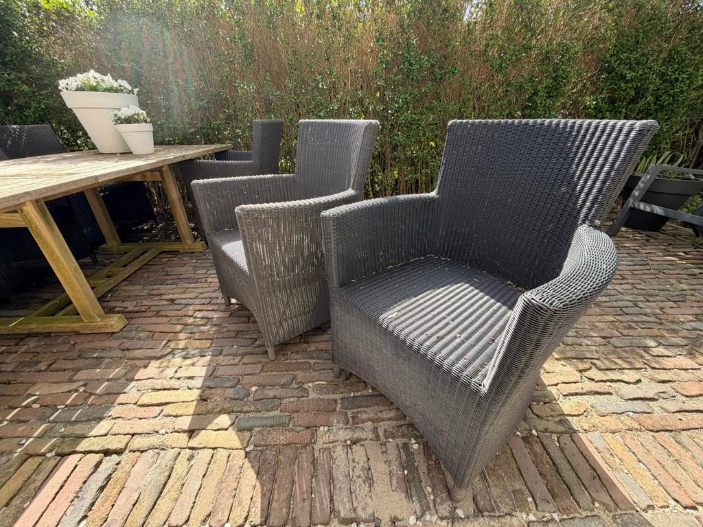 6x Borek tuinstoelen incl. kussens (4 grijs / 2 zwart), Ophalen, Gebruikt, Kunststof