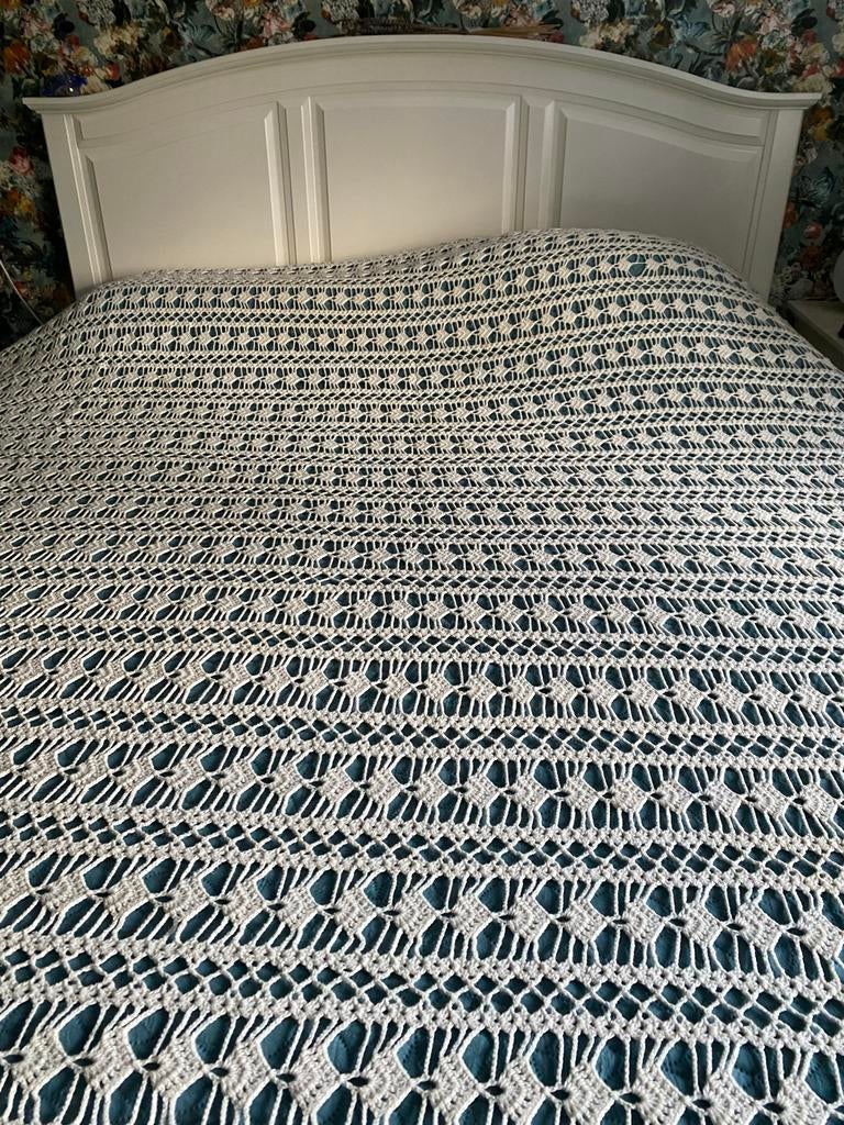 Gehaakte Crèmekleurige Tweepersoons Sprei - 200x200 cm, Ophalen, Beige, Tweepersoons, Deken of Dekbed