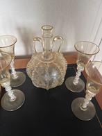 Antieke bruidsfles met 4 slinger glazen, Antiek en Kunst, Ophalen