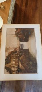 Ets - Gezicht op een gracht met huizen, Antiek en Kunst, Kunst | Etsen en Gravures, Ophalen