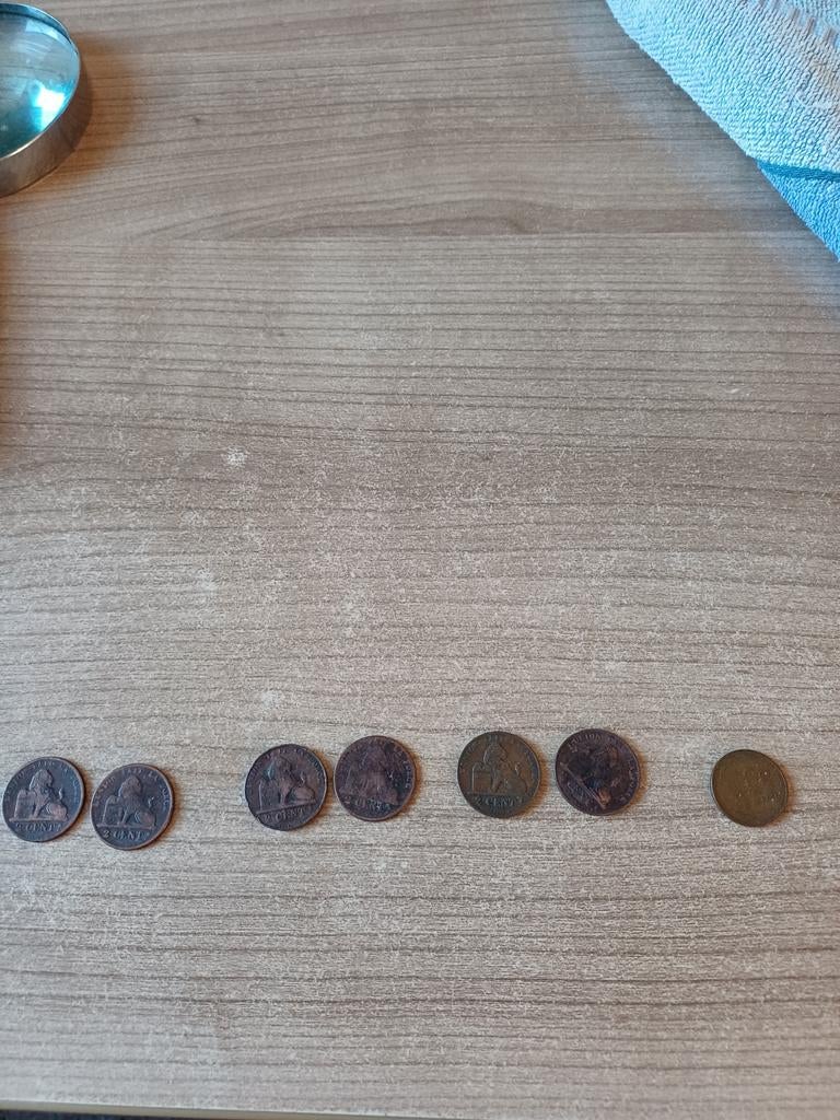 Belgische  munten: 6x 2 cent, 1863 , 1x 1 dollarcent, Ophalen of Verzenden, Brons, Losse munt