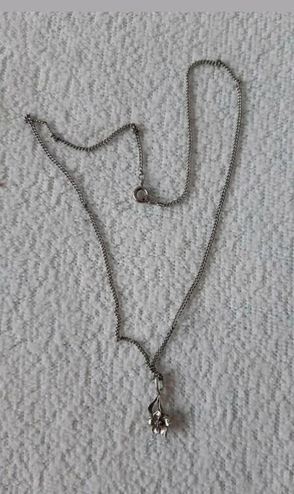 Zilverkleurige ketting met rozenhanger, Ophalen of Verzenden, Zilver, Overige materialen, Met hanger