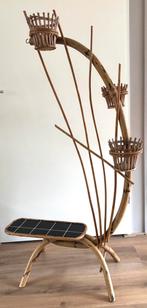 Plantenstandaard Rotan vintage met plateau + originele korf, Antiek en Kunst, Ophalen