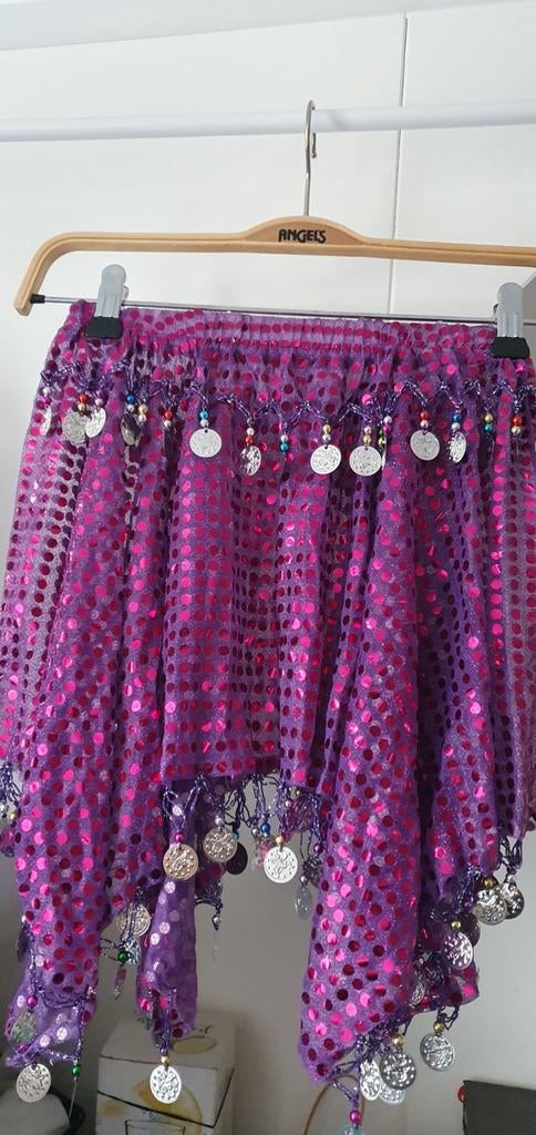 Paarse buikdans sjaal met munten en pailletten, Accessoires, Ophalen, Maat 38/40 (M), Overige thema's