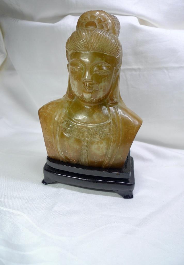 Chinese buste in shanghai jade speksteen, Antiek en Kunst, Kunst | Beelden en Houtsnijwerken, Ophalen of Verzenden
