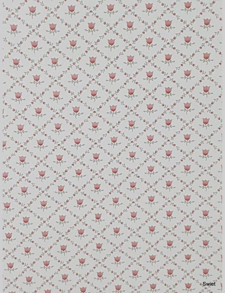 14051 vintage retro behang jaren 80 met roze tulpjes swiet, Huis en Inrichting, Stoffering | Behang, Ophalen of Verzenden, 25 tot 50 m²