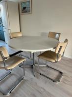 VINTAGE PASTOE EETTAFEL rond en uitklapbaar, Ophalen, Gebruikt, 100 tot 150 cm, Vijf personen of meer