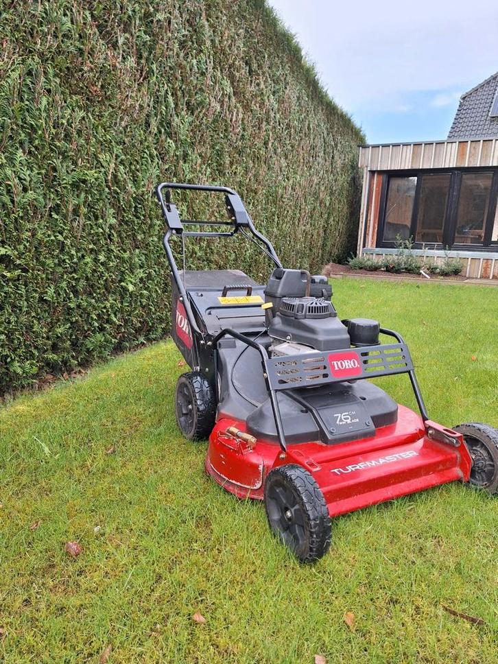 Toro turfmaster, Tuin en Terras, Grasmaaiers, Gebruikt, Benzine-grasmaaier, 50 cm of meer, Kooimesmaaier, Elektrische starter