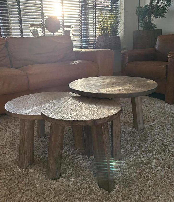 3 losse salontafels/bijzet tafeltjes, Huis en Inrichting, Tafels | Salontafels, Gebruikt, Minder dan 50 cm, 50 tot 100 cm, Rond