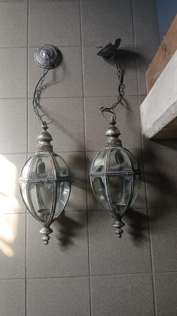 Set van 2 Hanglampen, Ophalen of Verzenden, Metaal, 50 tot 75 cm