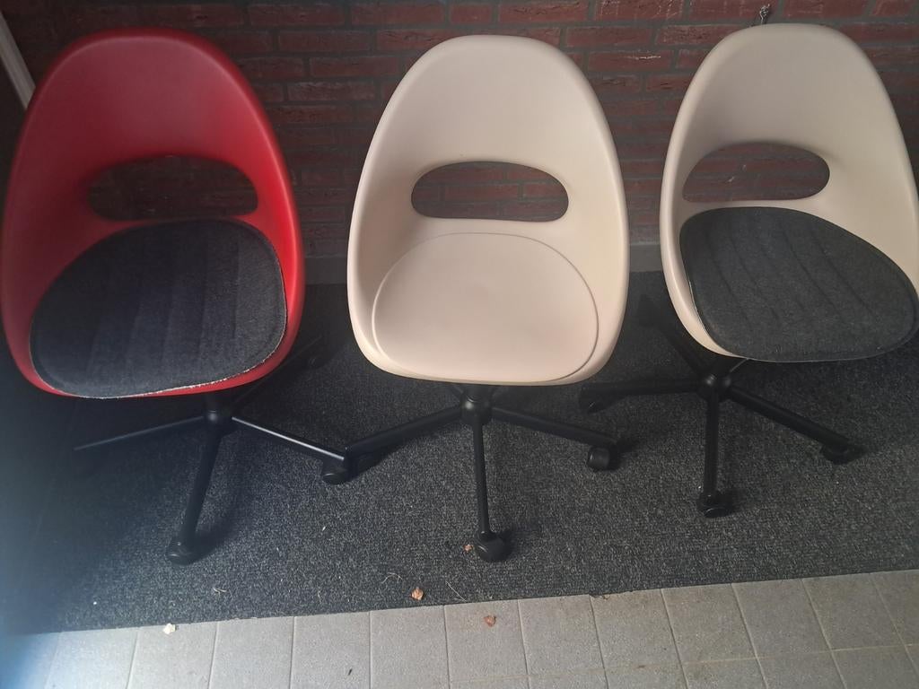 Set van 3 Bureaustoelen - Rood en Crème, Ophalen