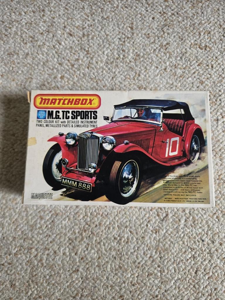 Oude Matchbox MG TC 1:32 modelauto model kit bouwdoos PK-306, Verzenden, Zo goed als nieuw, Auto