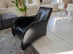 Zwart leren lounge fauteuil Loge, design Gerard vd Berg, Ophalen, Gebruikt, 100 tot 125 cm, Leer