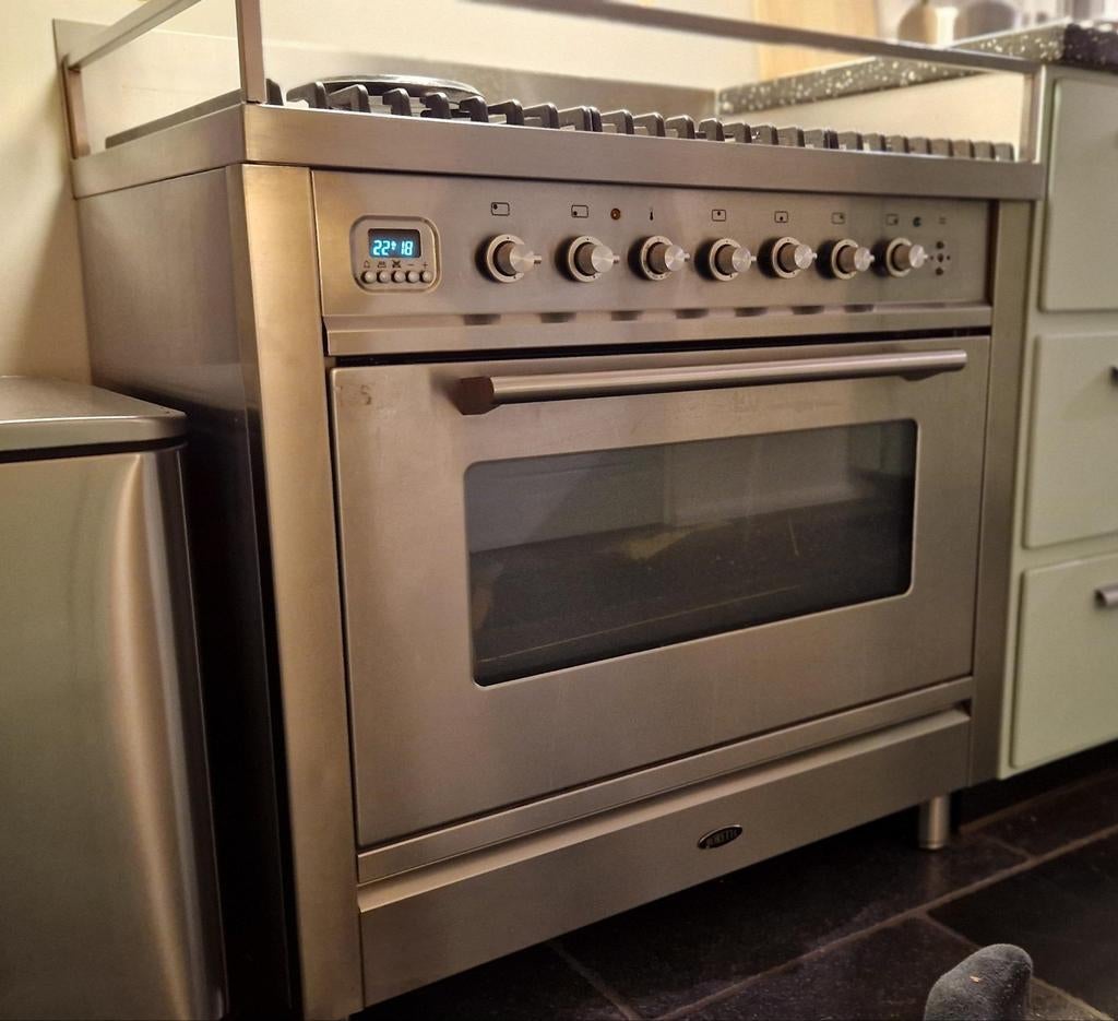 Boretti gasfornuis 90cm RVS 6 pits, oven defect, Witgoed en Apparatuur, Fornuizen, Ophalen, Gebruikt, 60 cm of meer, Gas