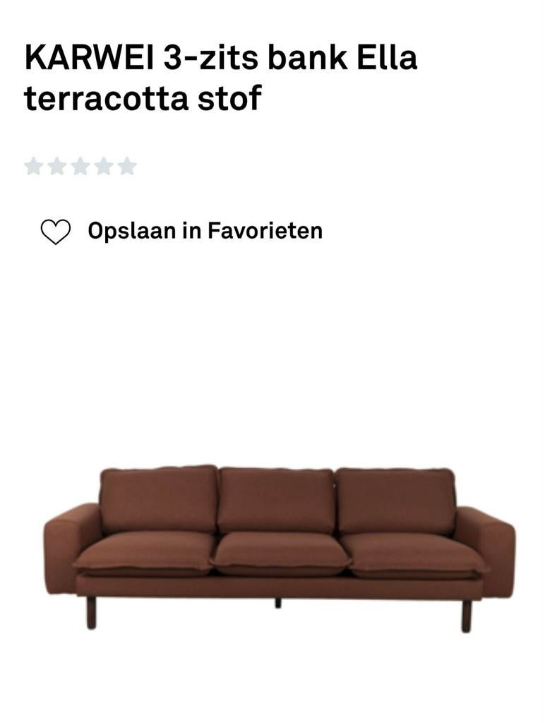 3 zits bank Ella Terracotta, Huis en Inrichting, Banken | Bankstellen, Ophalen, Zo goed als nieuw, 75 tot 100 cm, Tweepersoons