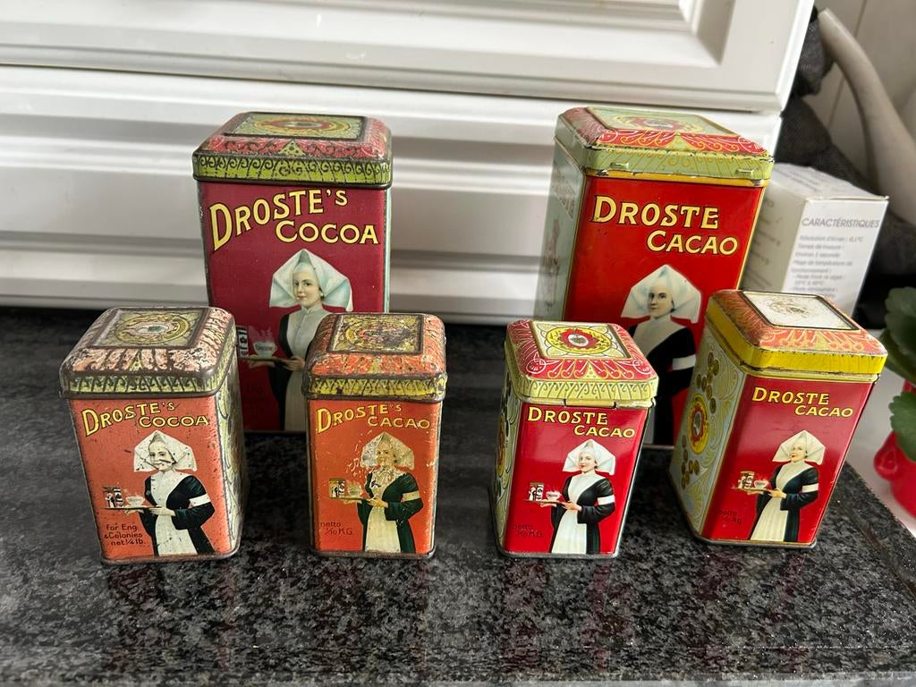 Lot Droste cacao chocolade blikken, verschillende periodes, Ophalen of Verzenden, Gebruikt, Overige, Droste
