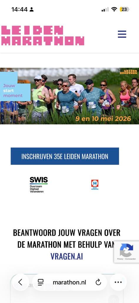 Startbewijs Marathon Leiden, Eén persoon, Ticket of Toegangskaart