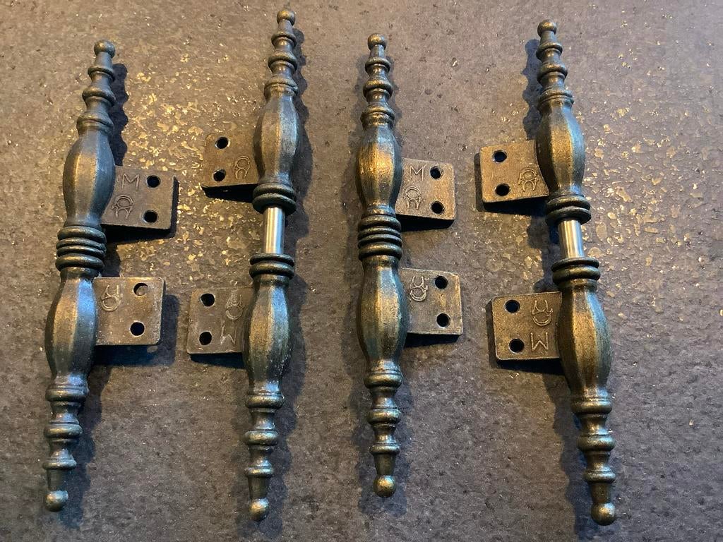 Set van 4 Antieke Scharnieren met Sierlijke Klink, Ophalen of Verzenden, Gebruikt, Koper of Messing, Scharnier