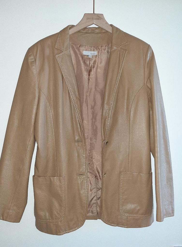 h&m hennes echt leren colbert blazer jas, Kleding | Dames, Maat 38/40 (M), Bruin, Verzenden, Zo goed als nieuw