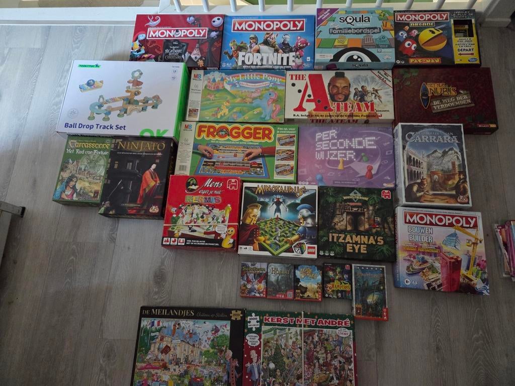 Verzameling bordspellen oa Monopoly Carcassonne A-team, Ophalen of Verzenden, Gebruikt