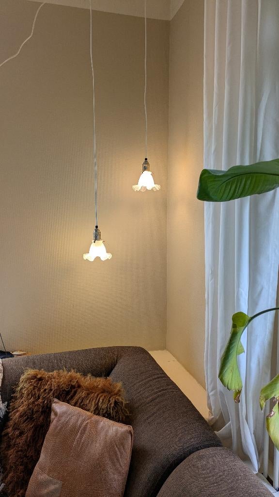 Hanglampjes tulpenglas, Vintage, Ophalen of Verzenden, Zo goed als nieuw, Glas