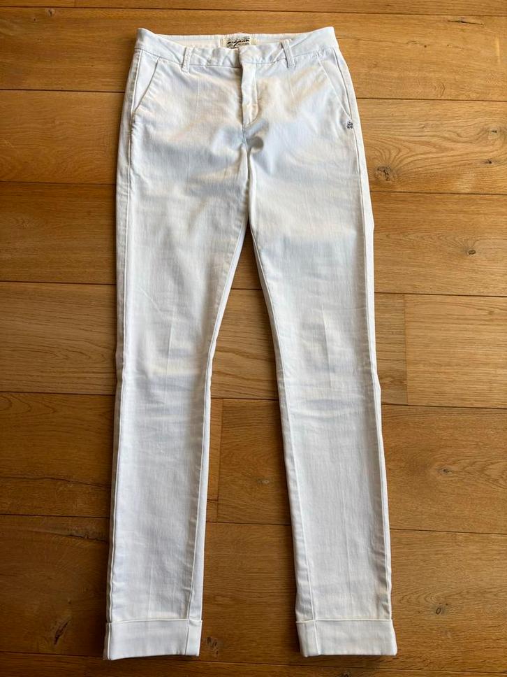 Witte Nickjean Amsterdam broek - Maat 34 met omslag, Kleding | Dames, Broeken en Pantalons, Zo goed als nieuw, Maat 34 (XS) of kleiner