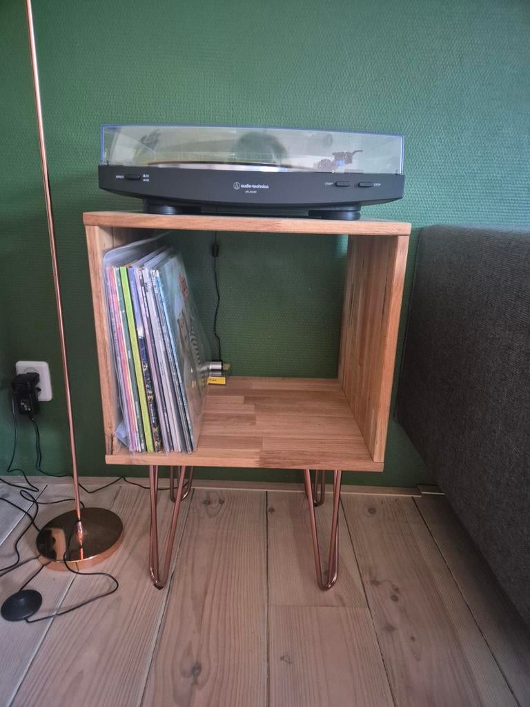 Massief eikenhouten platenspelerkastje, Audio, Tv en Foto, Platenspelers, Ophalen, Zo goed als nieuw, Overige merken