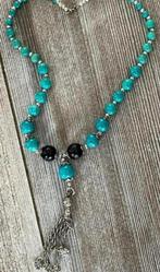 Mooie zilverkleurig/blauwe grote kralen ketting, Ophalen of Verzenden, Zo goed als nieuw, Blauw, Overige materialen