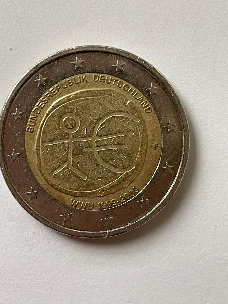 Duitsland 2 Euro Europese  Monetaire Unie 1999-2009 F en D., Postzegels en Munten, Munten | Europa | Euromunten, Ophalen of Verzenden