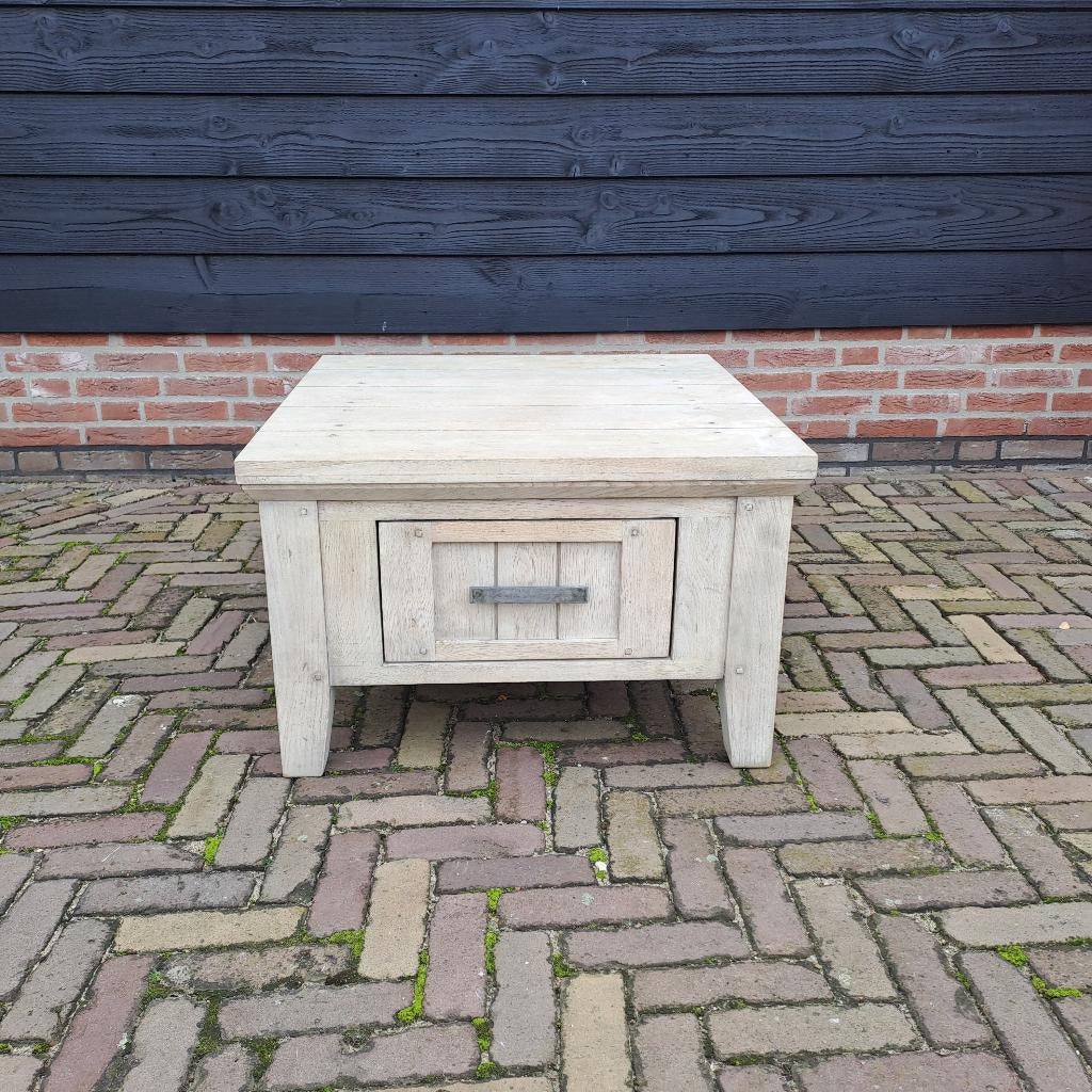 Salontafel met lade | Whitewash, Ophalen, Gebruikt, 50 tot 100 cm, Vierkant