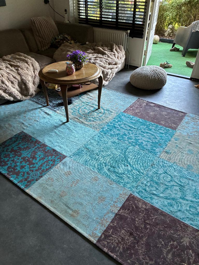 Exclusief patchwork vintage style vloerkleed., Huis en Inrichting, Ophalen, 200 cm of meer, Crème, Zo goed als nieuw