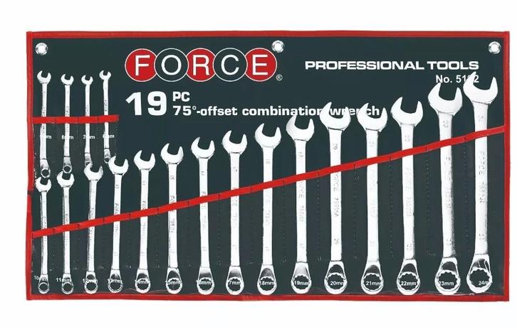 Ring-/steeksleutelset 75 gebogen 19-delig Force, Doe-het-zelf en Verbouw, Gereedschap | Handgereedschap, Nieuw, Ophalen of Verzenden