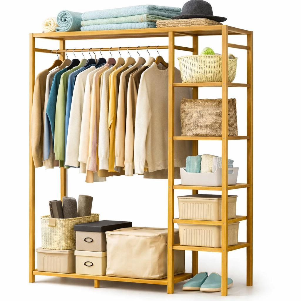 Bamboe Kledingrek met Planken – Stevig & Ruim – 90x30x147 cm, Verzenden, Nieuw, Whoopr EU, Info@whoopr.nl